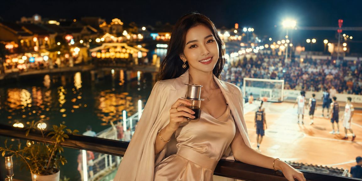 Người dùng cá cược bóng rổ tại Hội An bên ly cà phê