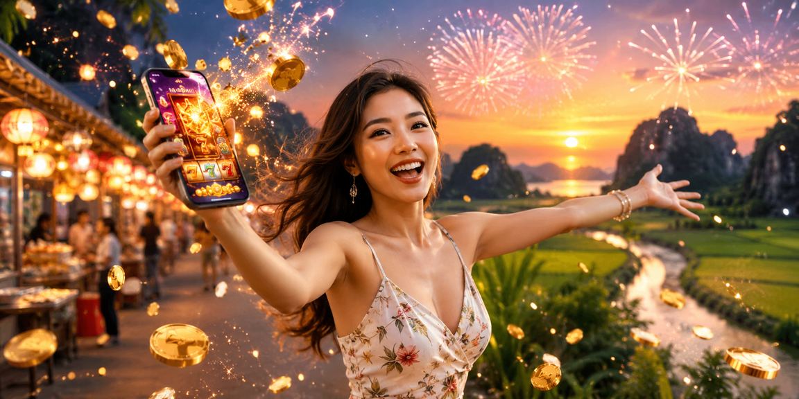 Người chơi game trực tuyến tại chợ đêm Ninh Bình, điện thoại sáng lên giữa không khí lễ hội